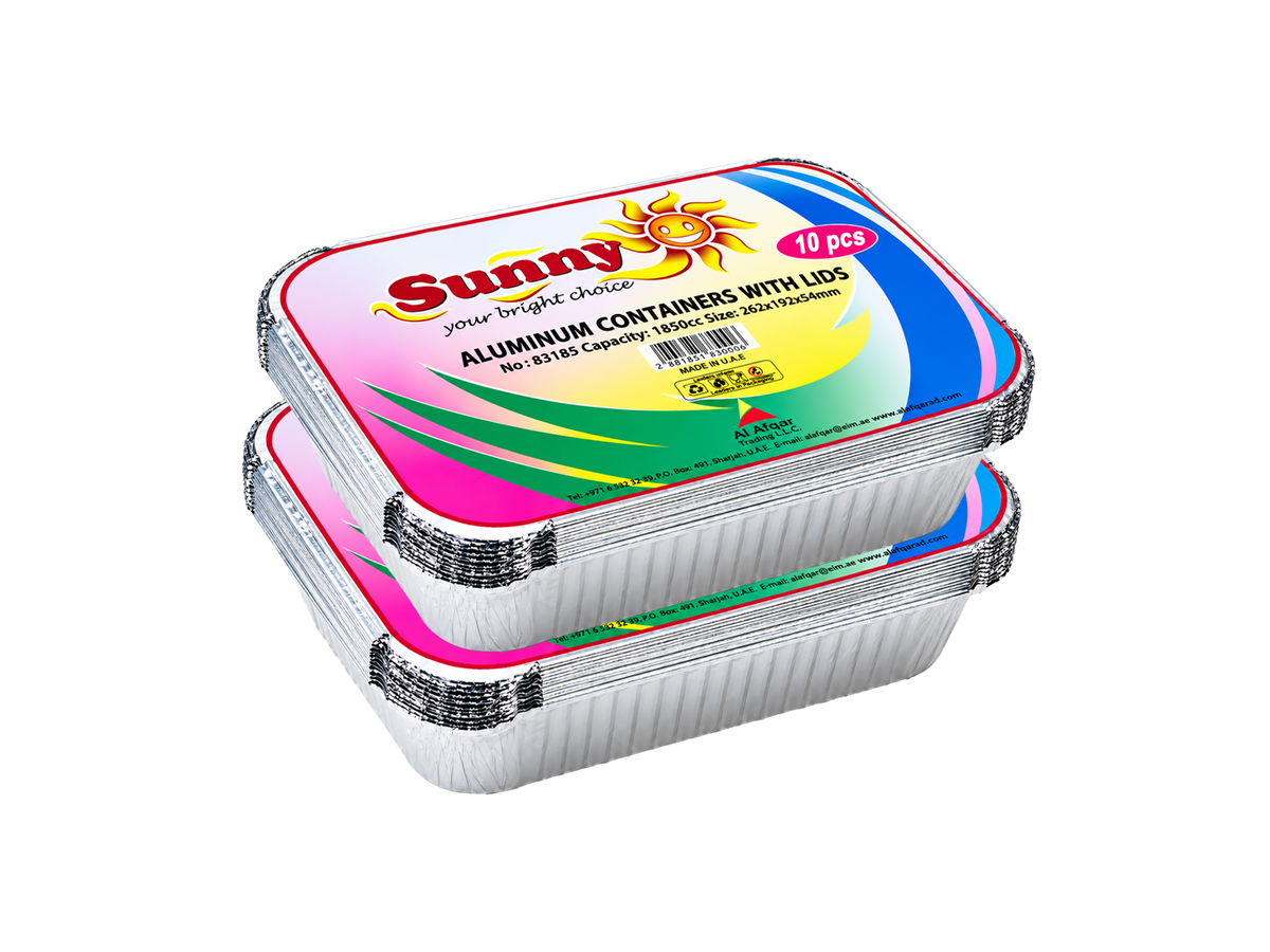 Sunny Aluminium Containers with Lids 1850cc : Pack of 20 (2 Packs of 10)