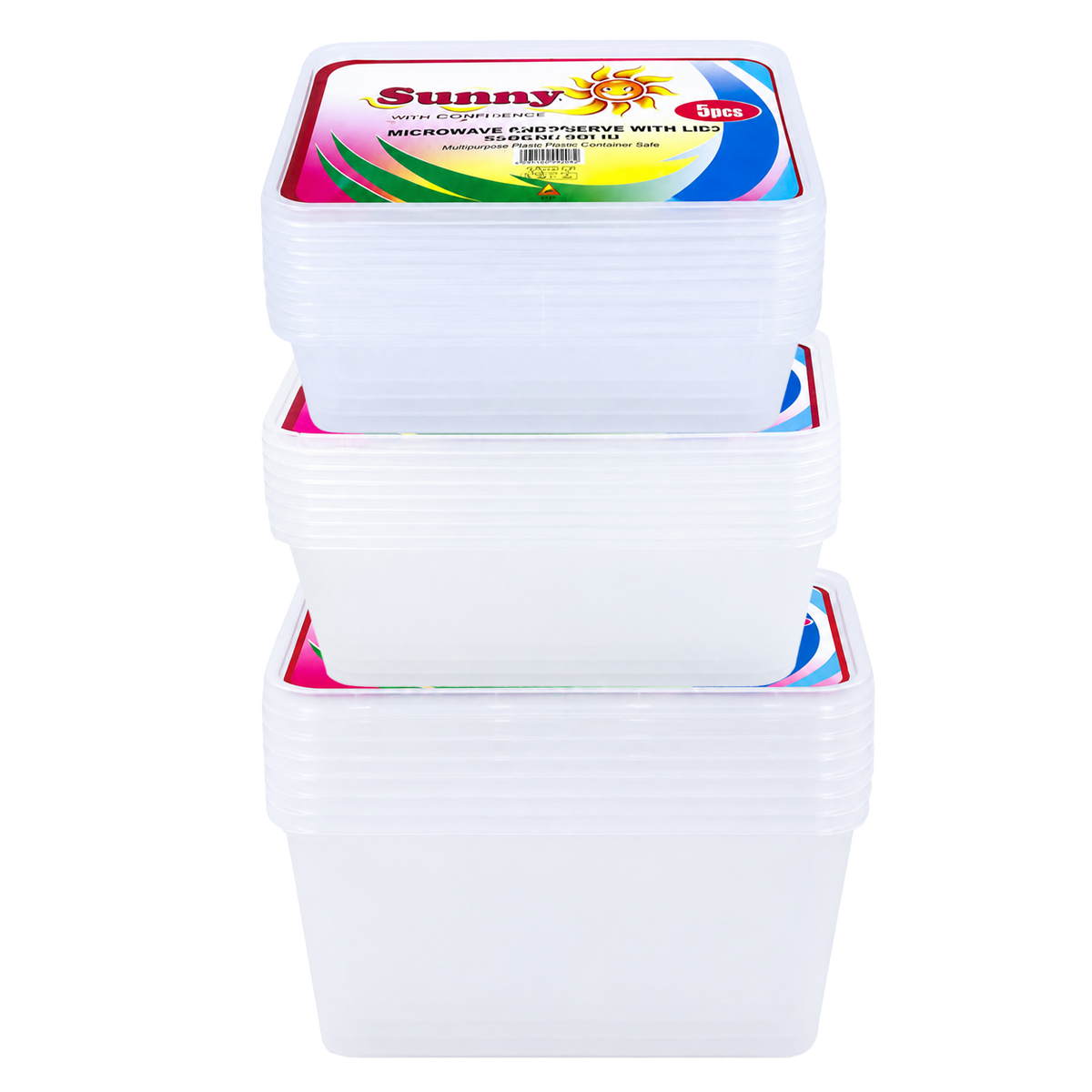 Sunny Microwave-Safe Food Containers with Lids, 15-Piece Combo Pack, 500 ml, 750 ml and 1000 ml