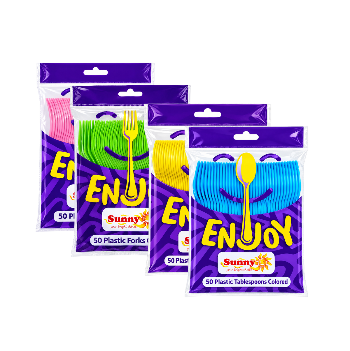 Sunny Enjoy Coloured Plastic Cutlery Combo Pack – 200 Pieces (Forks & Spoons)