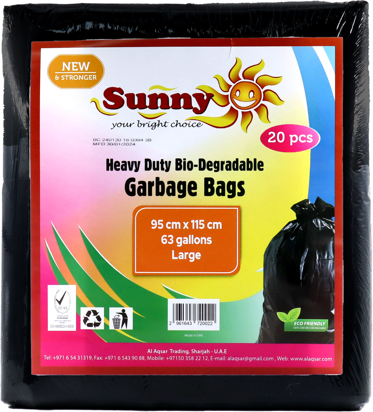 Sunny Black Flat Garbage BagsPack of 20