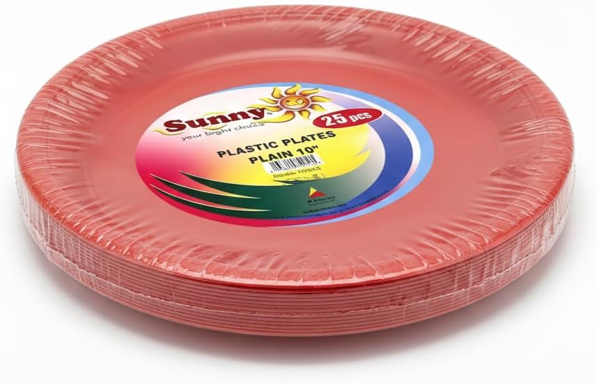 Sunny 10-Inch Colored Plastic Plates – Pack of 25, Round Dinner Plates