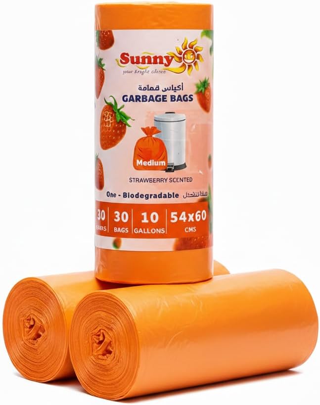 Sunny Strawberry Scented Garbage Bags – 10 Gallon, Pack of 3 (90 Bags)