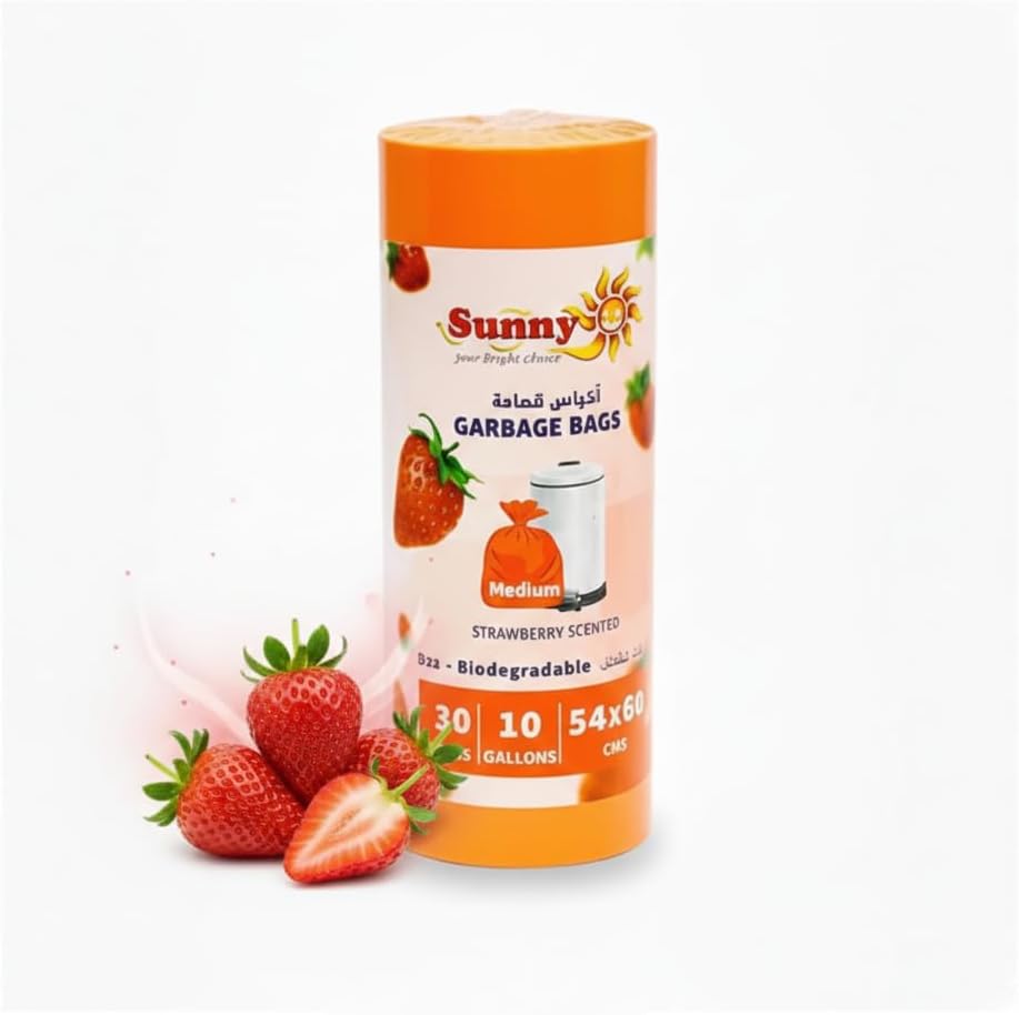 Sunny Strawberry Scented Garbage Bags – 10 Gallon, Pack of 3 (90 Bags)