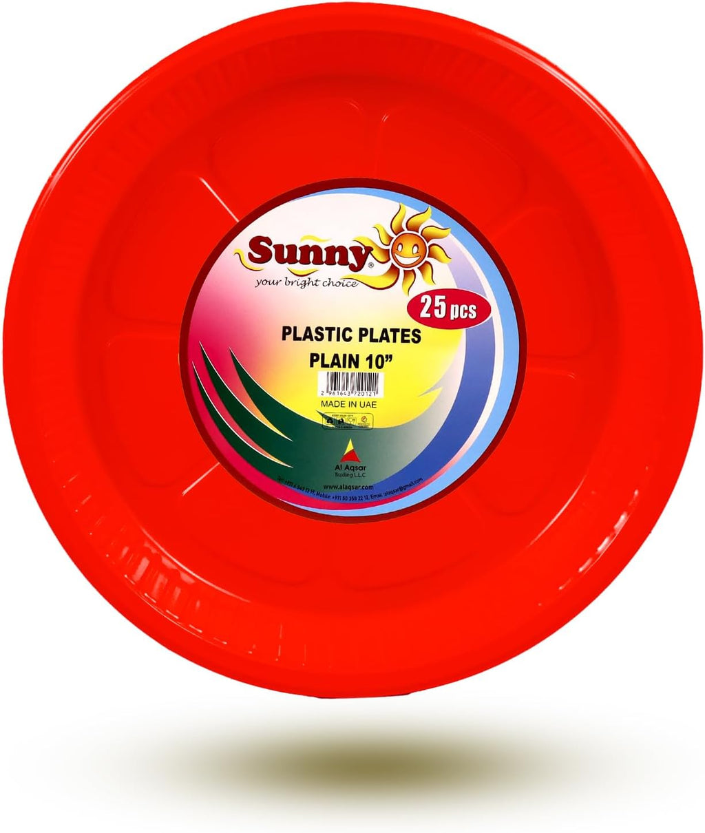 Sunny 10-Inch Colored Plastic Plates – Pack of 25, Round Dinner Plates