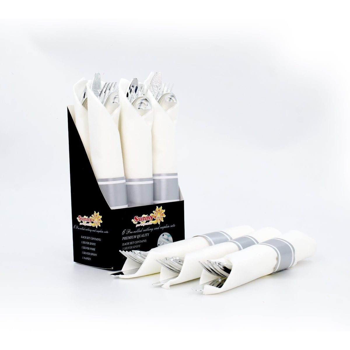 Sunny Premium Plastic Cutlery Set – 18 Pieces with Napkins | Elegant Fork Spoon Knife Set for Party, Wedding, Birthday & Catering | Reusable & Eco-Friendly Tableware