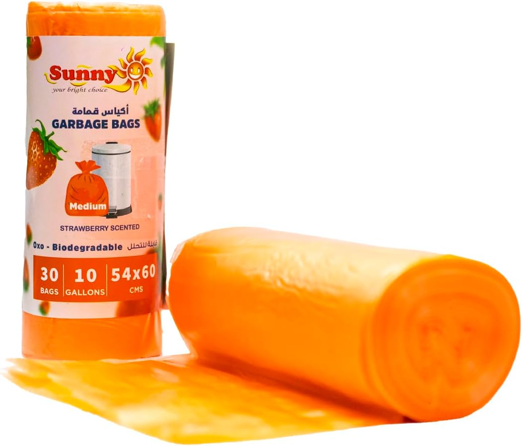 Sunny Strawberry Scented Garbage Bags – 10 Gallon, Pack of 3 (90 Bags)