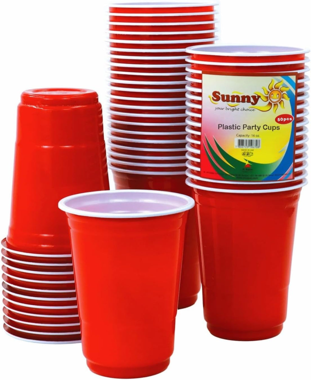 Plastic Party Cups Red 16oz, 50 Pieces - Red Plastic Cups Sturdy Red Plastic Party Cups Birthday Party Cups for All Occasions, 475ml Cups - 50 Cups