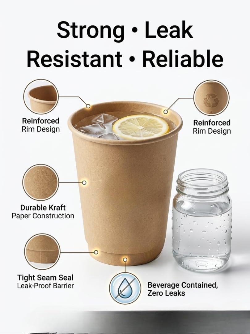 Sunny Kraft Paper Cups 7oz – Pack of 150 | Disposable Coffee Cups