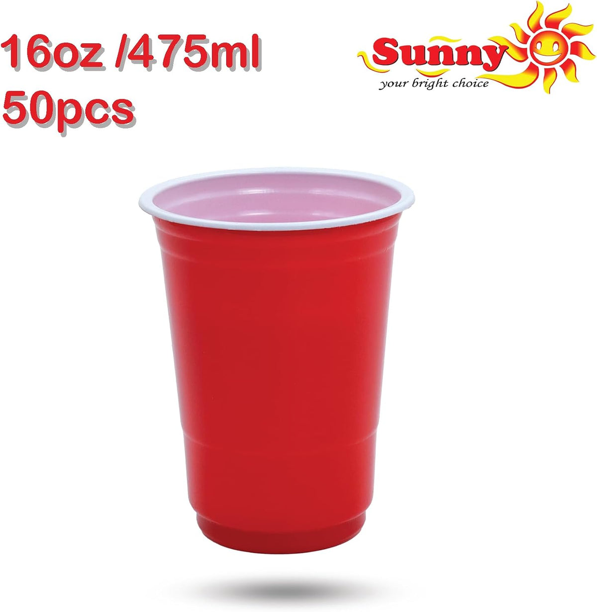 Plastic Party Cups Red 16oz, 50 Pieces - Red Plastic Cups Sturdy Red Plastic Party Cups Birthday Party Cups for All Occasions, 475ml Cups - 50 Cups