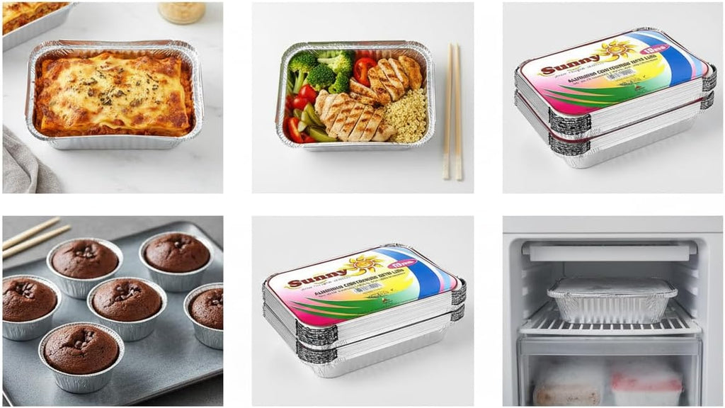 Sunny Aluminium Food Containers with Lids – 1200ml Pack of 10