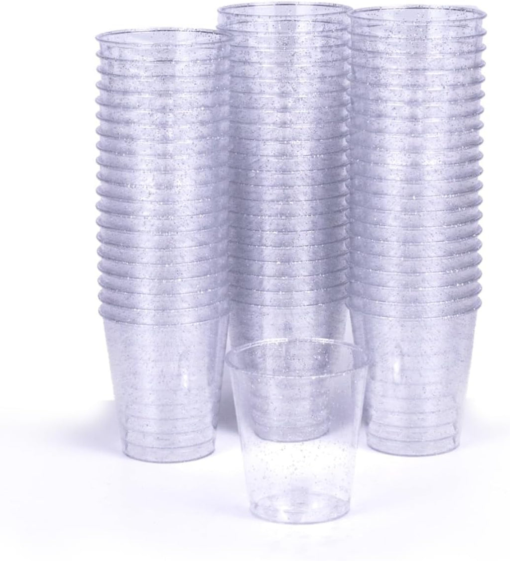 Premium Plastic Shot Cups 1.5oz (45ml) – Mini Party Cups for Drinks, Desserts & Tastings – Pack of 60 (Silver)