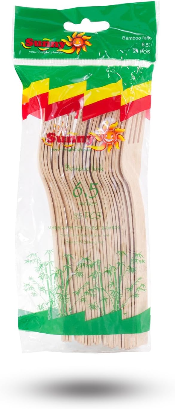 Sunny Bamboo Wooden Forks – 100% Biodegradable, Pack of 25