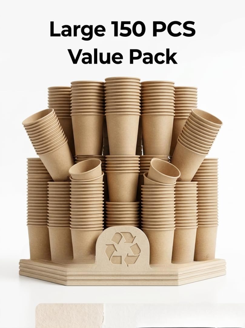 Sunny Kraft Paper Cups 7oz – Pack of 150 | Disposable Coffee Cups