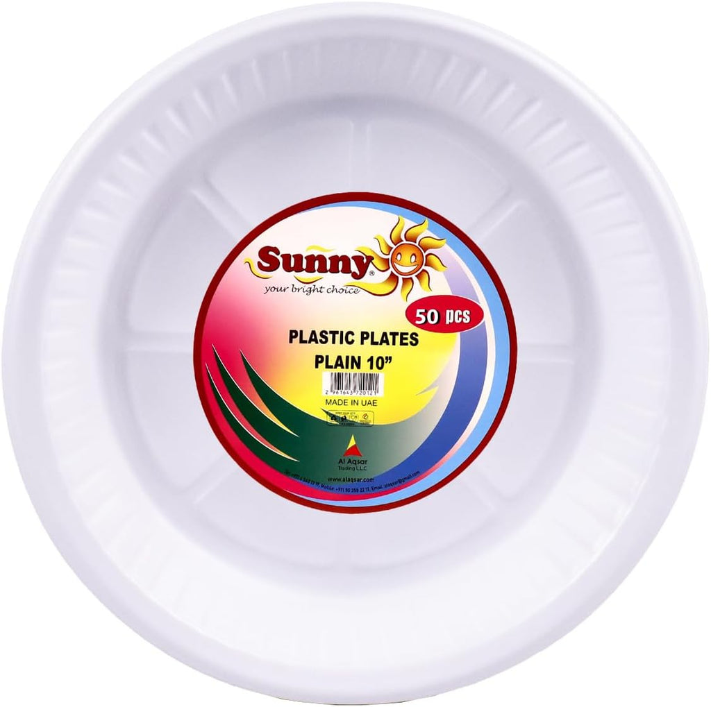 Sunny 10-Inch Plastic Plates – Pack of 25, BPA-Free