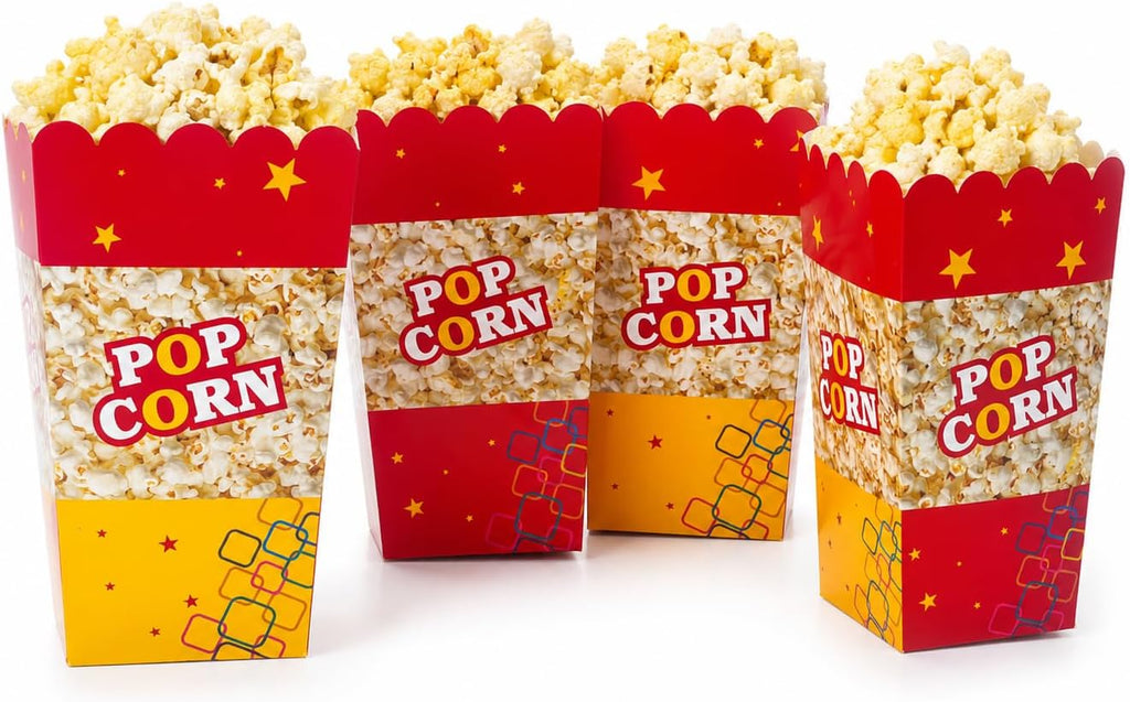 Sunny Popcorn Boxes – Red Paper Snack Containers, Pack of 25