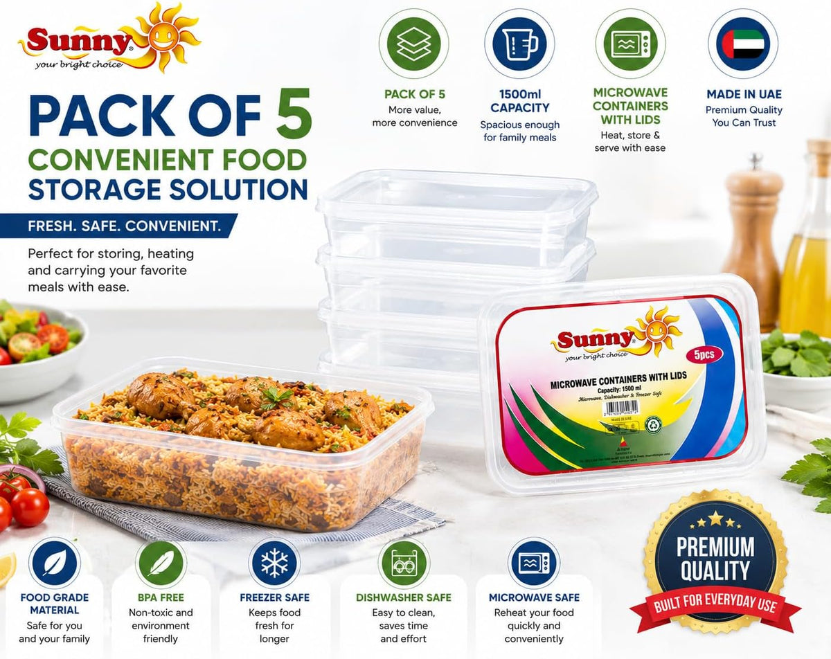 Sunny Microwave Food Storage Containers with Lids – Reusable, BPA-Free