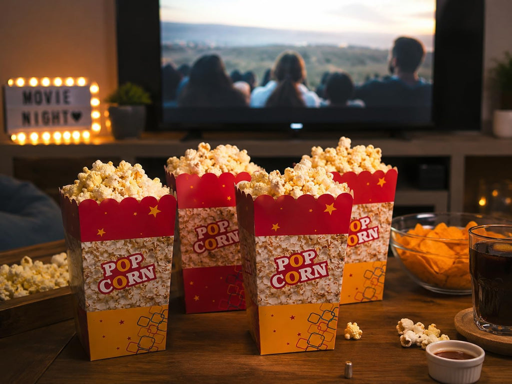 Sunny Popcorn Boxes – Red Paper Snack Containers, Pack of 25