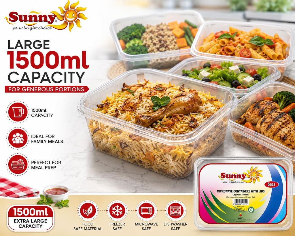 Sunny Microwave Food Storage Containers with Lids – Reusable, BPA-Free