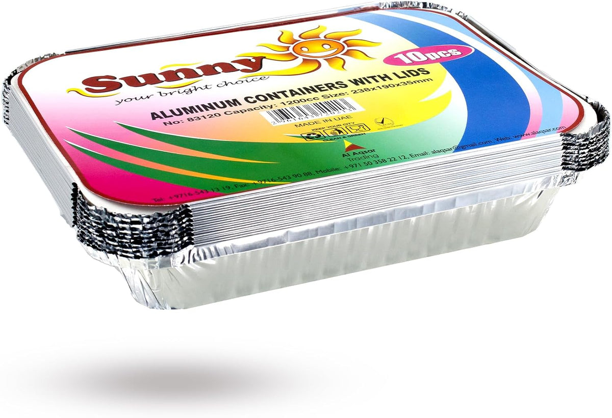 Sunny Aluminium Food Containers with Lids – 1200ml Pack of 10