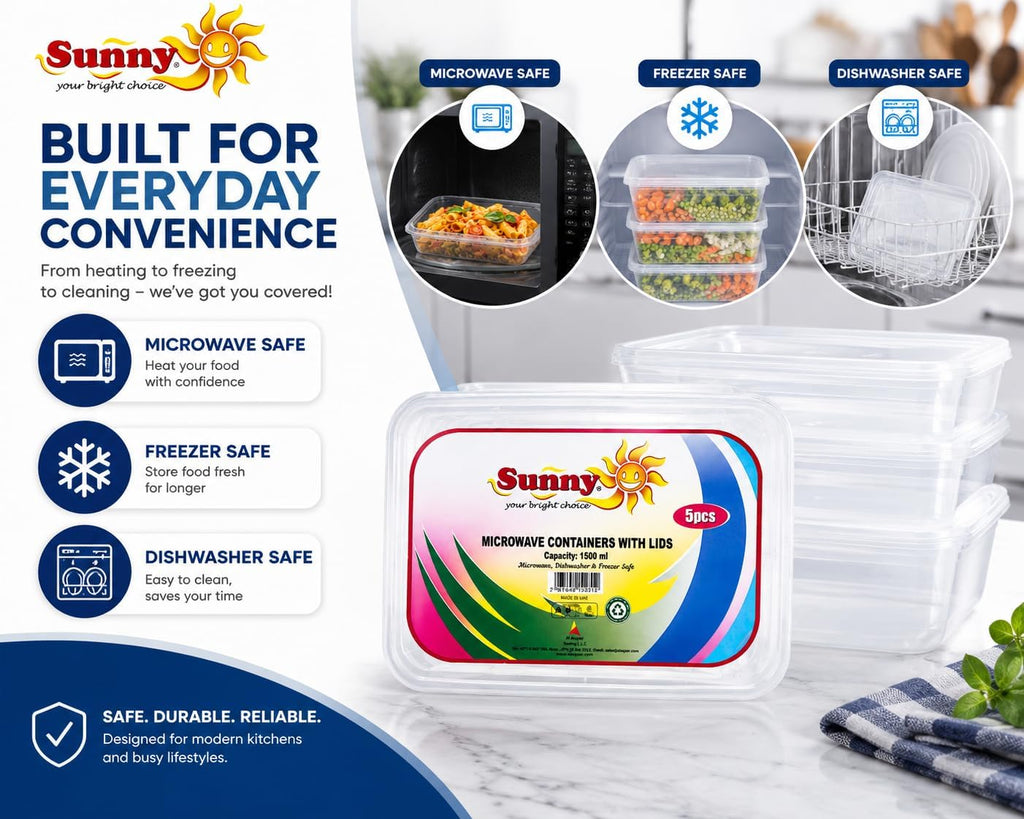 Sunny Microwave Food Storage Containers with Lids – Reusable, BPA-Free