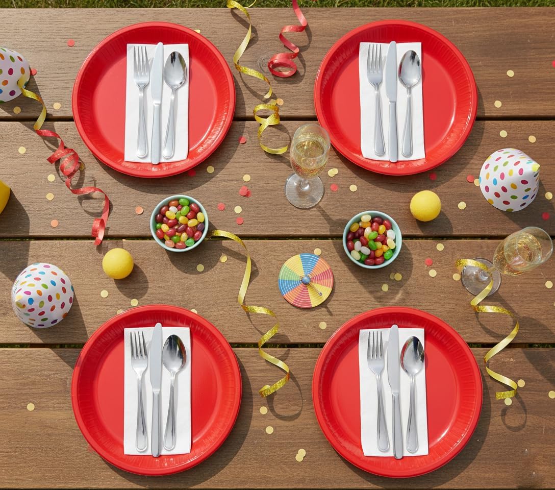 Sunny 10-Inch Colored Plastic Plates – Pack of 25, Round Dinner Plates