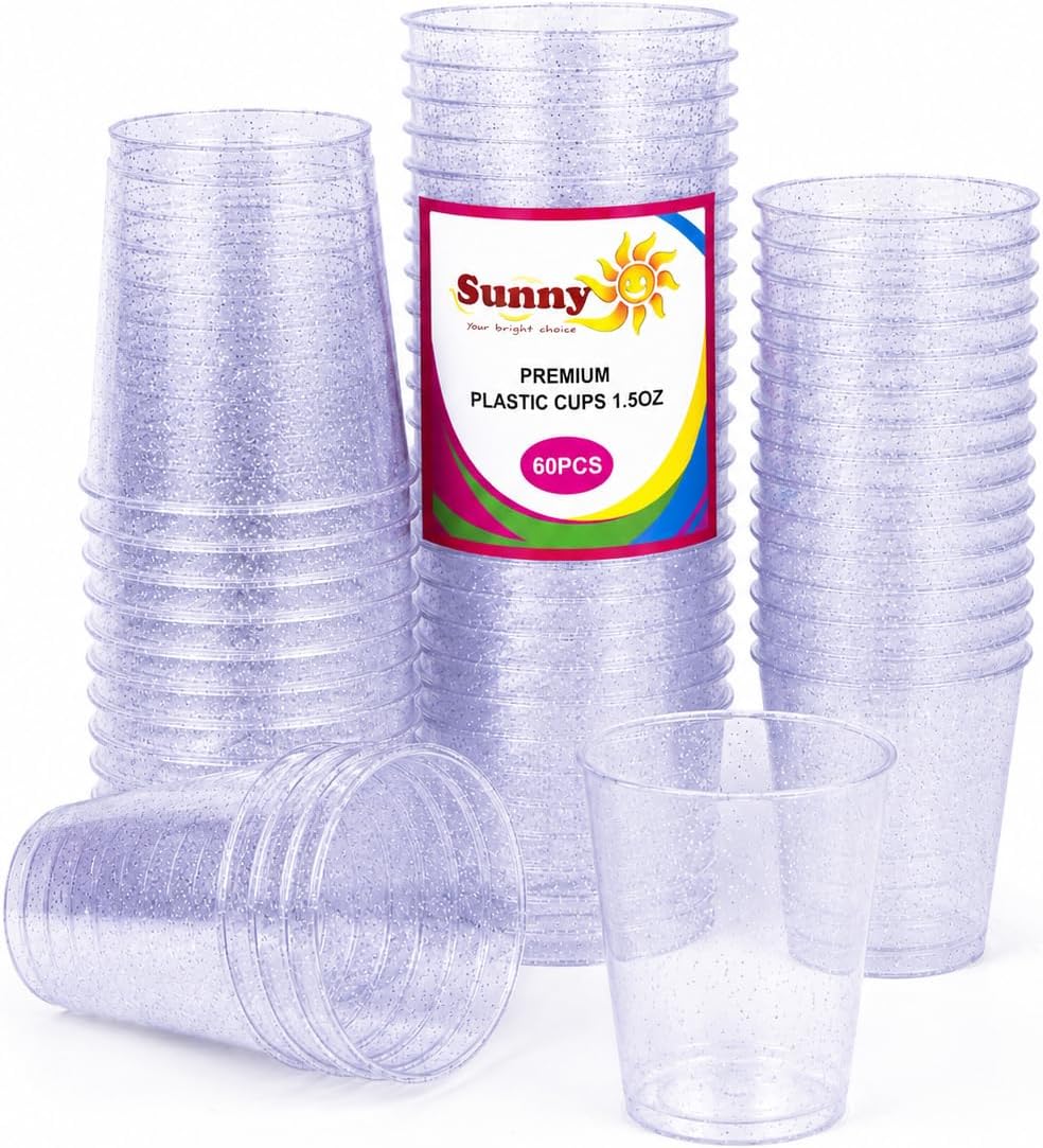 Premium Plastic Shot Cups 1.5oz (45ml) – Mini Party Cups for Drinks, Desserts & Tastings – Pack of 60 (Silver)