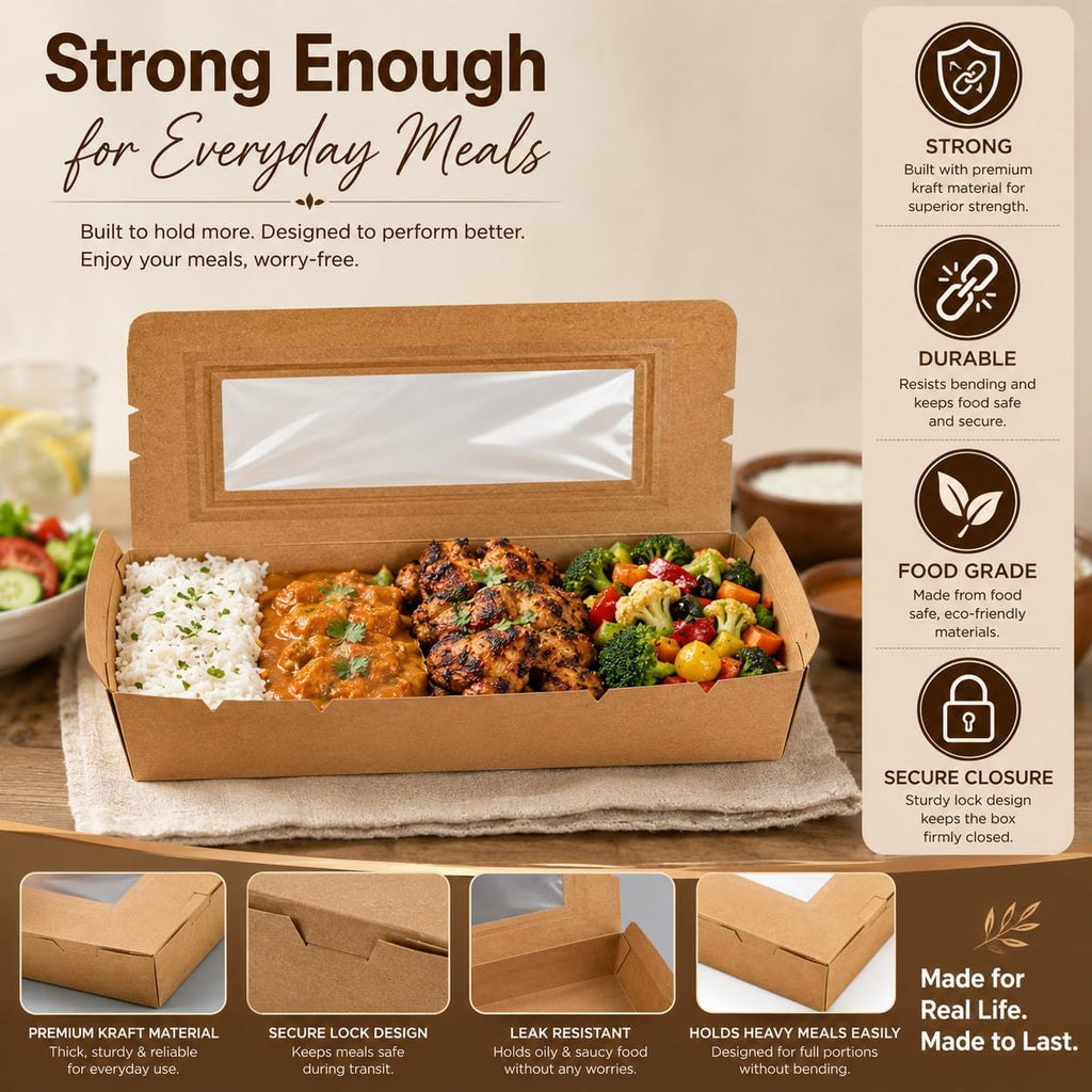 Sunny Kraft Lunch Box with Window – 1200ml, Pack of 5