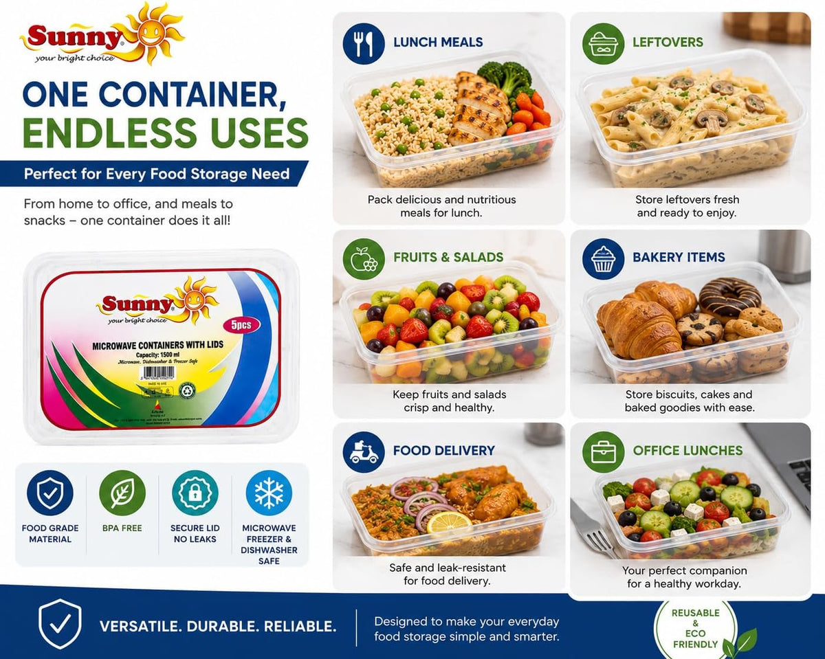 Sunny Microwave Food Storage Containers with Lids – Reusable, BPA-Free