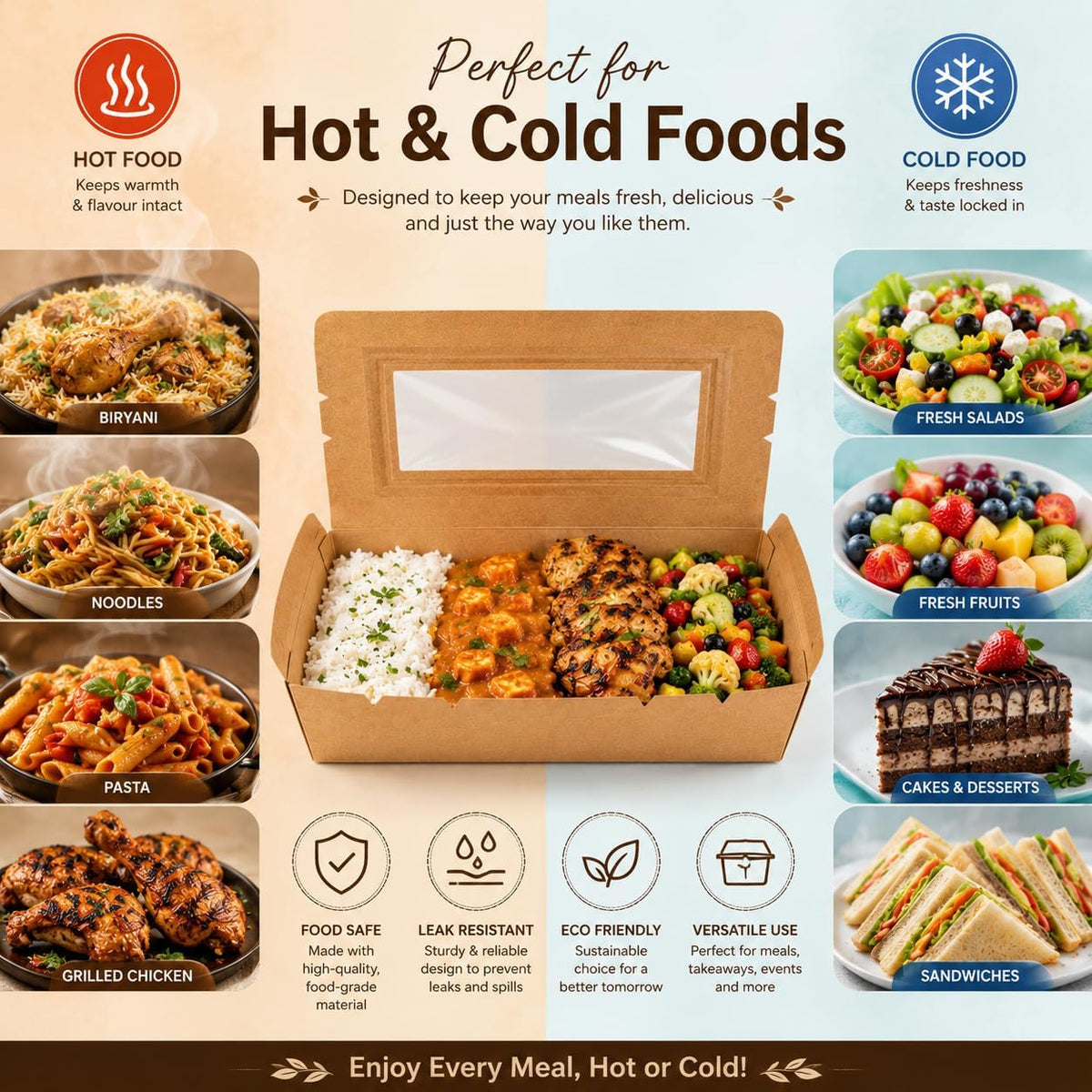 Sunny Kraft Lunch Box with Window – 1200ml, Pack of 5