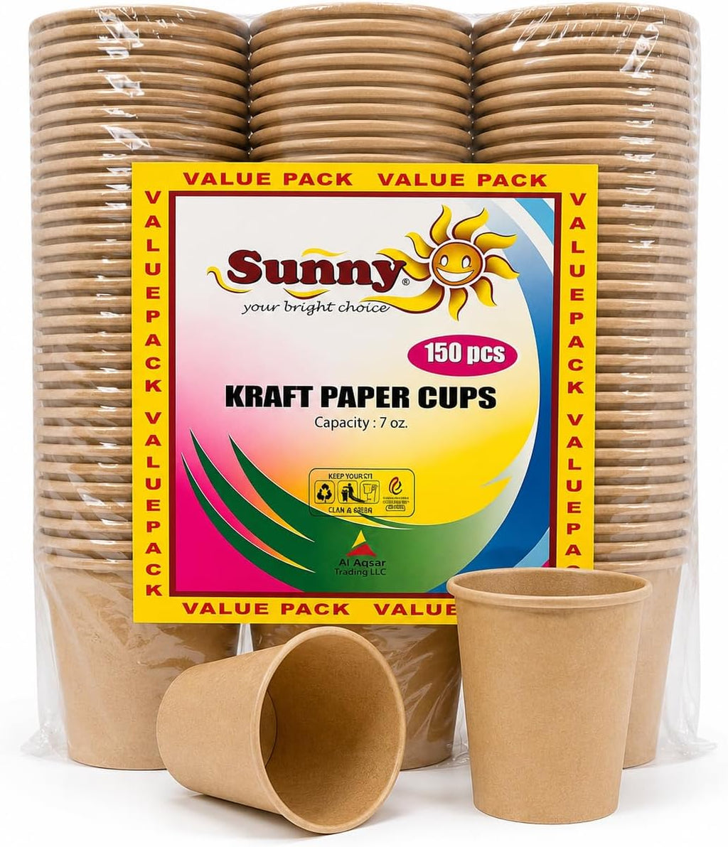 Sunny Kraft Paper Cups 7oz – Pack of 150 | Disposable Coffee Cups