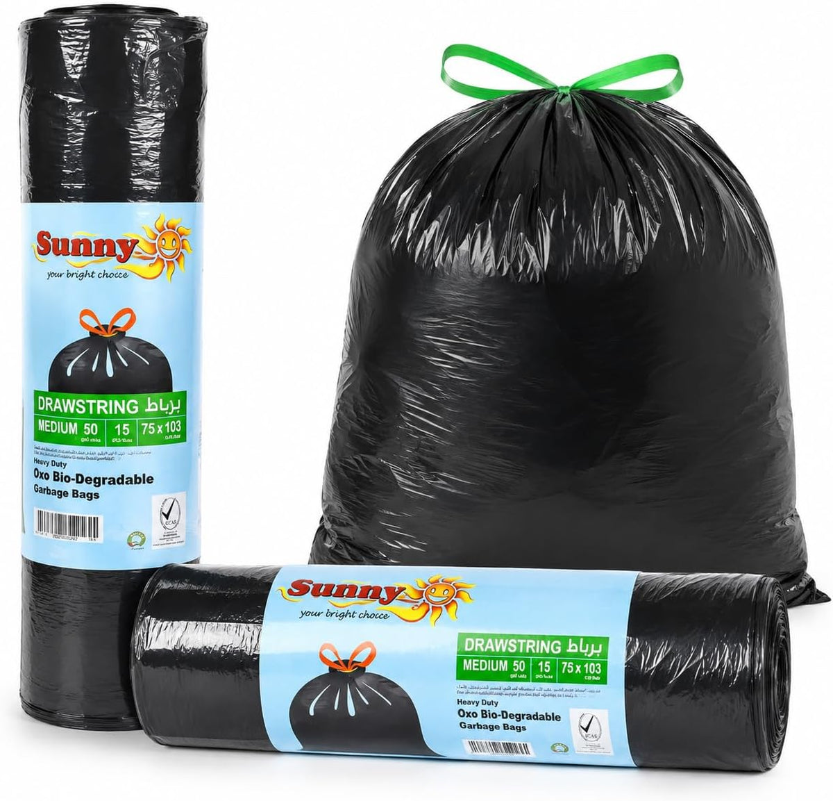 Sunny Drawstring Garbage Bags,Pack of 20