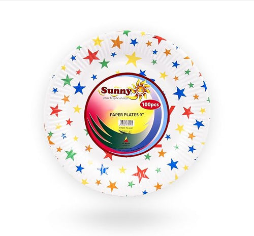 Paper Plates – 9 Inch Round Party Plates, Pack of 100 | Eco-Friendly Plates for Birthday Parties, Kids Events, Celebrations & Catering