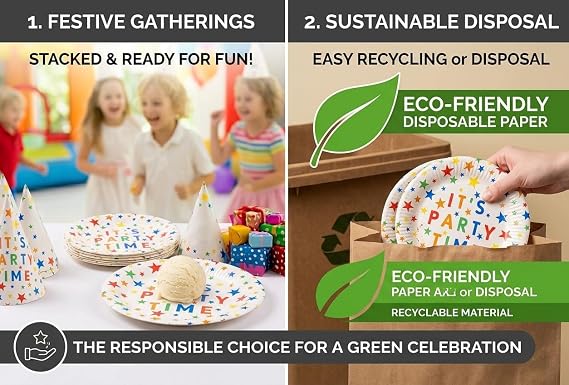 Paper Plates – 9 Inch Round Party Plates, Pack of 100