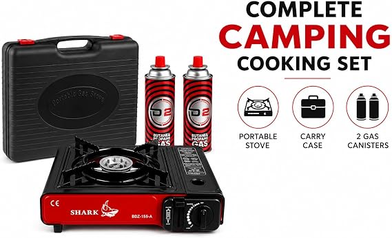 Portable Gas Stove Single Burner with Carrying Case & 2 Butane Canisters
