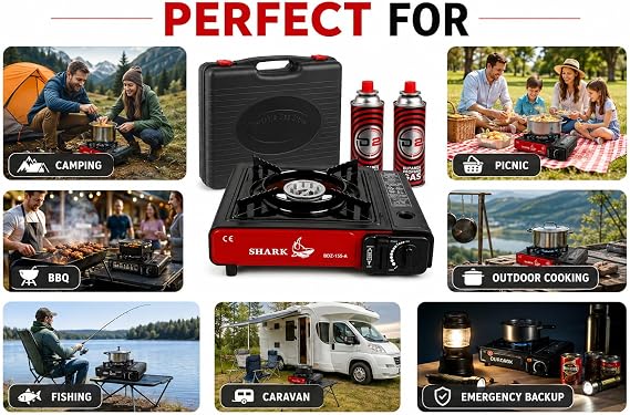 Portable Gas Stove Single Burner with Carrying Case & 2 Butane Canisters
