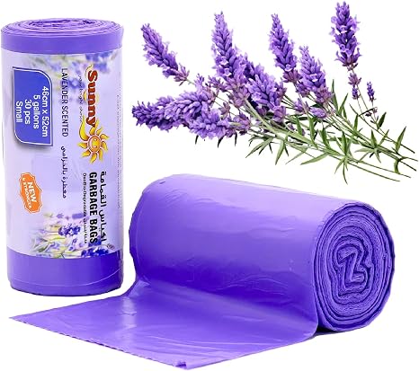 Premium Lavender Scented Trash Bags 90 PCS, 5 Gallon Garbage Bags, Heavy Duty Leak Proof Kitchen Bin Liners for Home & Office (46x52 cm) – Sunny