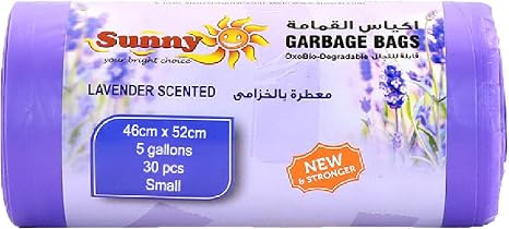 Premium Lavender Scented Trash Bags 90 PCS, 5 Gallon Garbage Bags, Heavy Duty Leak Proof Kitchen Bin Liners for Home & Office (46x52 cm) – Sunny