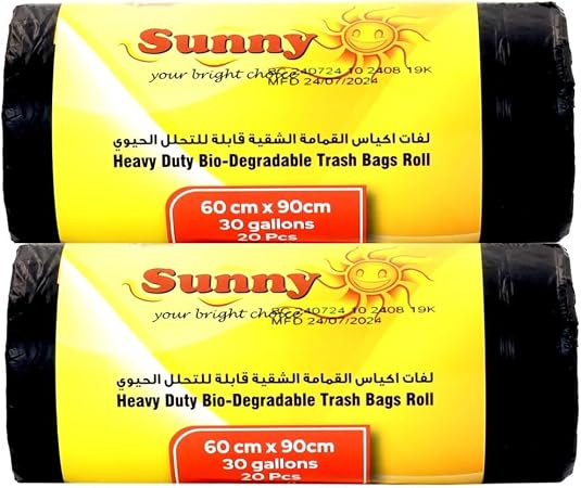 Sunny Black Garbage Bags 30 Gallon [Pack of 40, 2 Rolls] - Heavy Duty Large Trash Bags for Kitchen & Office - 100% Leak-Proof, Tear-Resistant - Eco-Friendly OXO-Biodegradable Bin Liners (60 x 90 cm)
