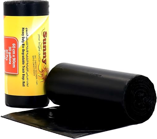 Sunny Black Garbage Bags 30 Gallon [Pack of 40, 2 Rolls] - Heavy Duty Large Trash Bags for Kitchen & Office - 100% Leak-Proof, Tear-Resistant - Eco-Friendly OXO-Biodegradable Bin Liners (60 x 90 cm)