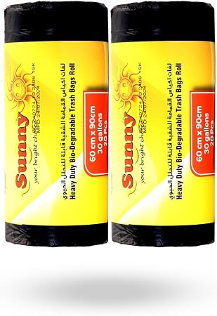 Sunny Black Garbage Bags 30 Gallon [Pack of 40, 2 Rolls] - Heavy Duty Large Trash Bags for Kitchen & Office - 100% Leak-Proof, Tear-Resistant - Eco-Friendly OXO-Biodegradable Bin Liners (60 x 90 cm)