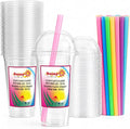 Sunny Clear Plastic Cups with Dome Lids & Straws, 16 oz (Pack of 50) – Reusable Transparent Cold Drink Cups for Smoothies, Bubble Tea, Iced Coffee & Juice