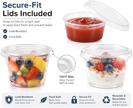Sunny Clear Plastic Soufflé Cups with Lids | Reusable & Recyclable Portion Cups for Sauces, Dips, Condiments, Samples & Food Storage | Pack of 100