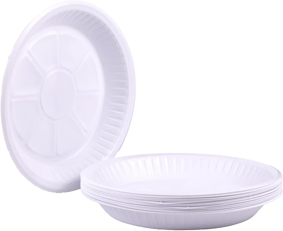 Sunny Plastic Plates 9 Inch [50 Pieces] - Heavy Duty White Round Plates for Parties, Weddings, Catering & Picnics - Microwave & Freezer Safe, BPA-Free, Durable & Leak-Proof Party Supplies