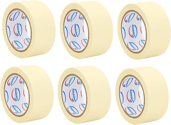Sunny Premium White Paper Masking Tape 2 Inch x 35 Yards Pack of 6 – Strong Adhesive Painter’s Tape for Painting, Labeling, Packaging, Crafting & Industrial Use Easy Tear Multipurpose Tape