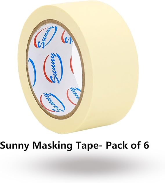 Sunny Premium White Paper Masking Tape 2 Inch x 35 Yards Pack of 6 – Strong Adhesive Painter’s Tape for Painting, Labeling, Packaging, Crafting & Industrial Use Easy Tear Multipurpose Tape