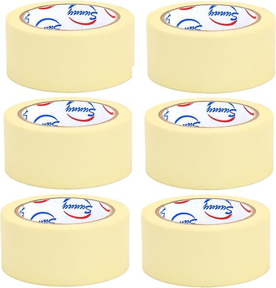 Sunny Premium White Paper Masking Tape 2 Inch x 35 Yards Pack of 6 – Strong Adhesive Painter’s Tape for Painting, Labeling, Packaging, Crafting & Industrial Use Easy Tear Multipurpose Tape