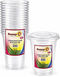 Sunny Transparent Drink Cups with Straw-Slot Flat Lids, 10oz (300ml), Pack of 25, Clear Plastic Cups for Iced Coffee, Juice & Cold Drinks, Recyclable Material