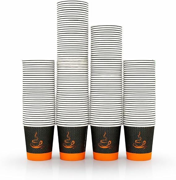 Sunny 6oz Paper Cups - 200 Pack - Heavy Duty White Hot & Cold Drink Cups for Coffee, Juice, Water - Leak-Proof & Heat Resistant for Parties, Office, Events - Coffee House Style Design