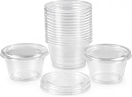 Sunny Clear Plastic Soufflé Cups with Lids | Reusable & Recyclable Portion Cups for Sauces, Dips, Condiments, Samples & Food Storage | Pack of 100