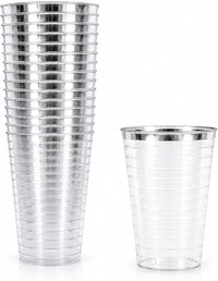 Sunny Premium 10oz Plastic Cups with Metallic Rim – Elegant Recycle & Reusable Party Drink Cups for Events, Weddings & Gatherings – Pack of 25